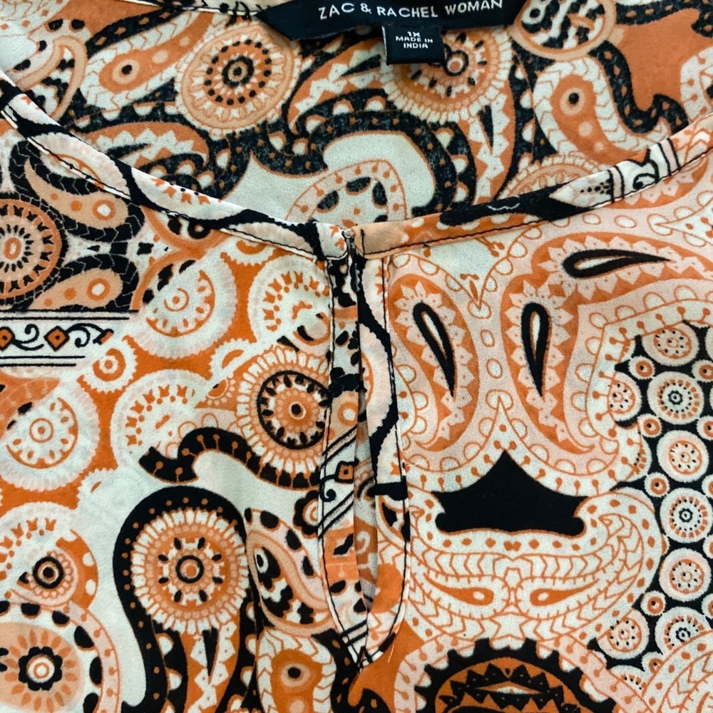Zac & Rachel Woman Boho Paisley Top Bell Sleeve 1X Peasant Blouse Cottagecore - Picture 4 of 7